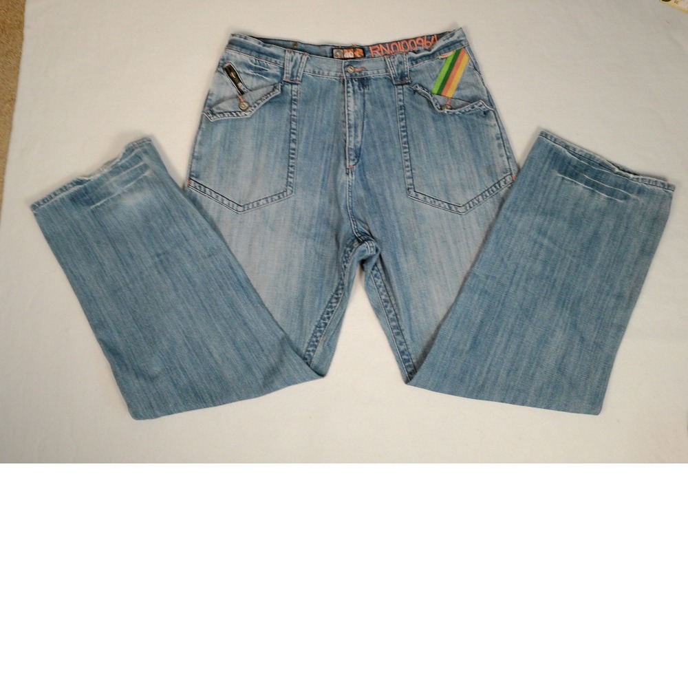Vintage Y2k Akademiks Baggy Streetwear Jeans Light Wash Rasta Size 40